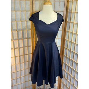 NWT MuaDress XS Navy Fit And Flare Dress Cap Sleeve